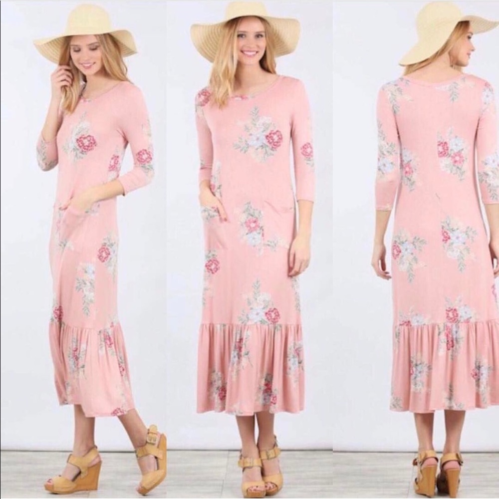 Modest Boutique Pink Floral MIdi/Maxi Dress